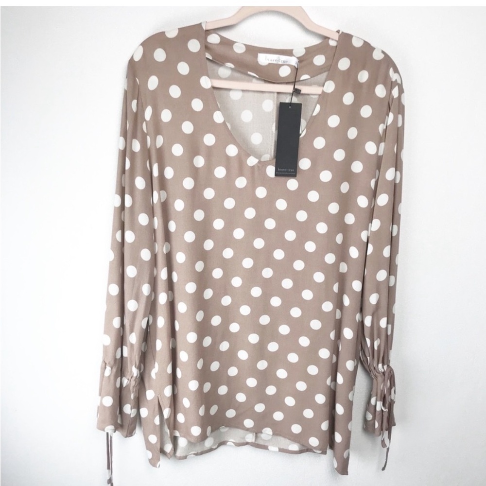 NEW | Brave‎ + True Mayweather Polka Dot Top Blouse Long Sleeve Blush Cream Med